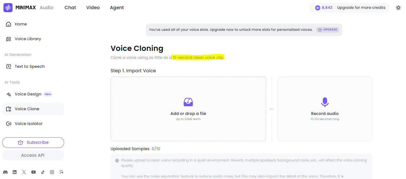 Minimax Voice Cloning - Step 1 Import