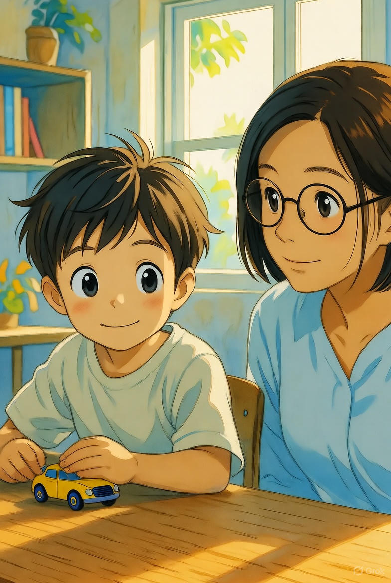 Generated image of boy and teacher